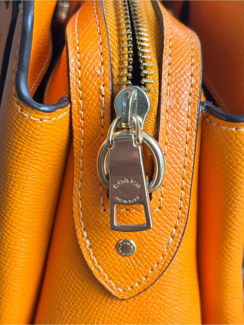 Coach Mini Lillie Carryall Satchel Bright Orange Sunbeam Crossgrain Leather Bag